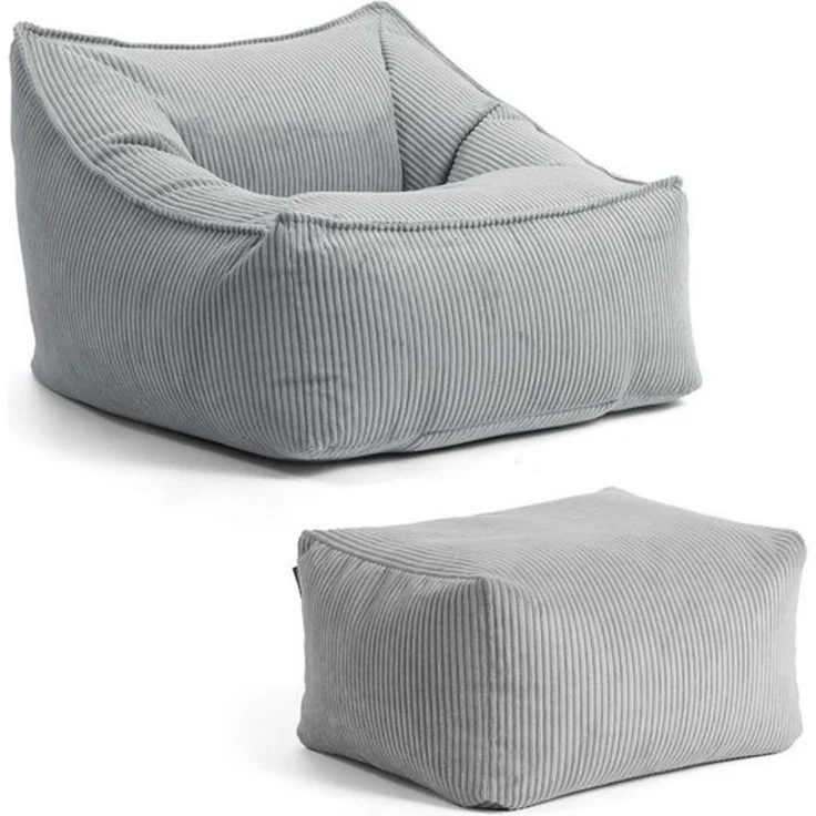 mokebo Sitzsack Der Lümmel (aus Cordstoff), gemütlicher Cordsessel mit Hocker oder Armlehnensessel in Grau – Bild 4