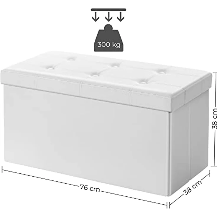 Songmics Sitzhocker 80 Liter, Aufbewahrungsbox, Fußhocker, faltbar, bis 300 kg belastbar, Bezug aus Kunstleder, gepolstert, weiß LSF106 – Bild 4