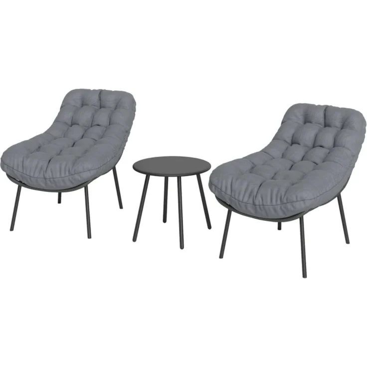Gartentischgruppe mit Tisch H 44 x Ø 50 cm, Stahl und Harzgeflecht, mit 2 Stühlen – Bild 4