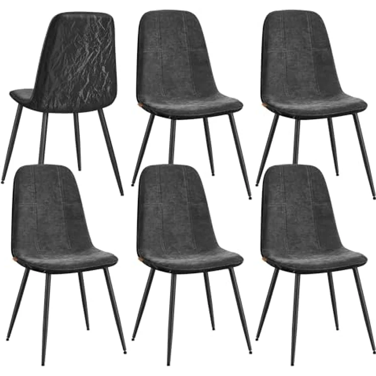 VASAGLE Esszimmerstuhl 6er Set, Küchenstuhl, Polsterstuhl, Metallbeine, verstellbare Füße, pflegeleicht, Chenille-Gewebe, PU mit von Gletschern inspiriertem Muster, schiefergrau ZH2506054 – Bild 2