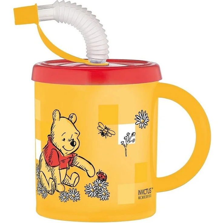 Geda Labels GmbH Trinklernbecher Winnie Pooh mit Strohalm, 1-tlg, PP, Gelb, 210ml, spülmaschinengeeignet