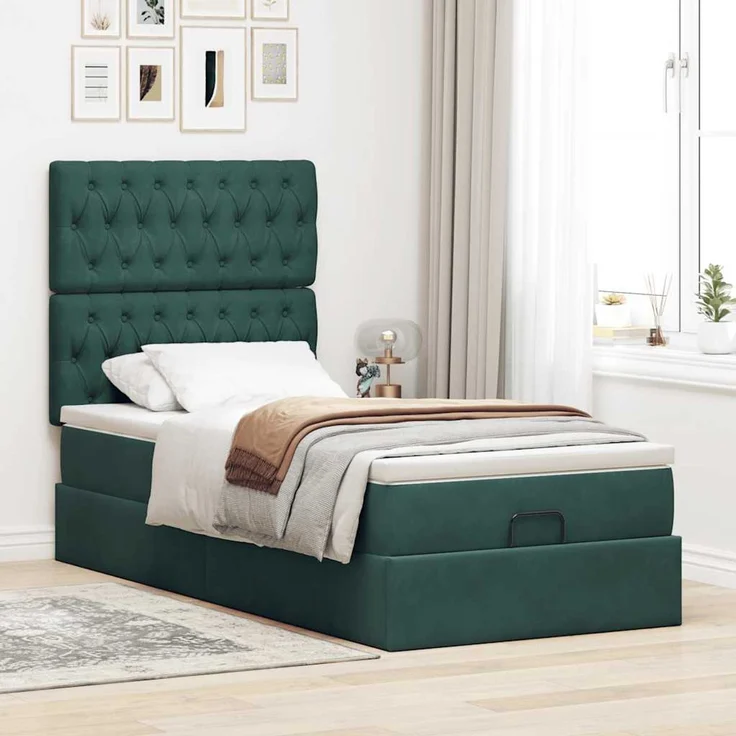 vidaXL Ottoman-Bett mit Matratzen Dunkelgrün 90x200 cm Samt 3313520 – Bild 3
