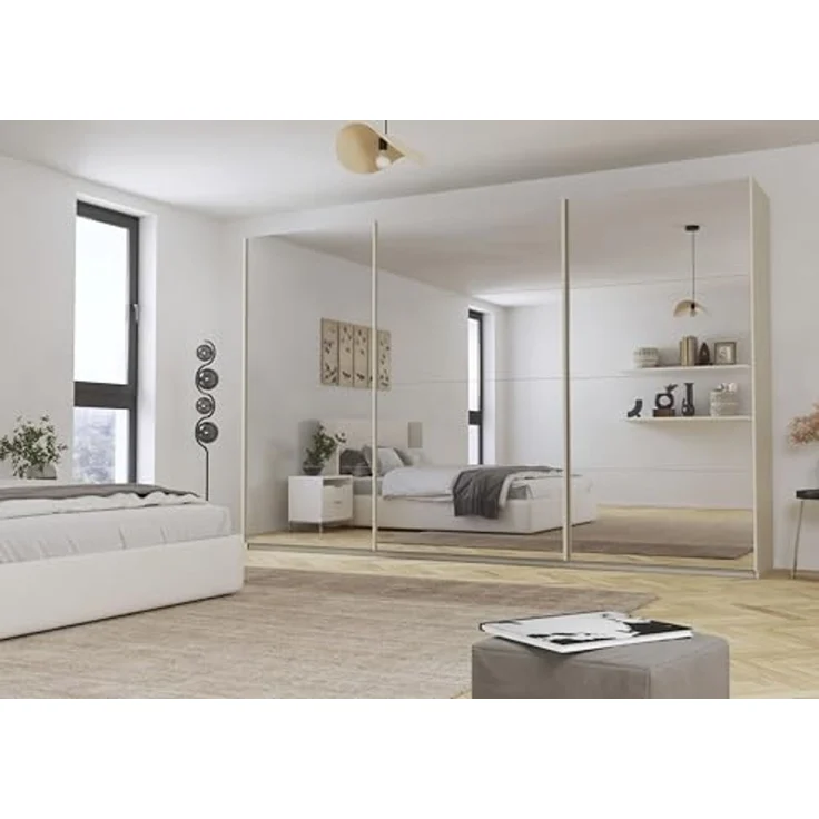Rauch Möbel Kulmbach, Kleiderschrank mit Schwebetüren für Schlafzimmer, Kinderzimmer, Jugendzimmer, Garderobe, Flur, 3-türig, mit Spiegel, Zubehör Classic, Farbe Beige, Breite 360 cm – Bild 2