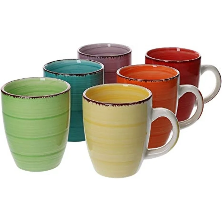 MamboCat Becher 6er Set Kaffeebecher Uni Bunt, Steingut – Bild 2