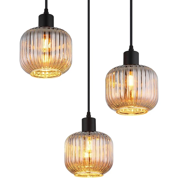 Hängeleuchte, 3-Flammig, Glas rauch, schwarz, D 41,8 cm – Bild 7