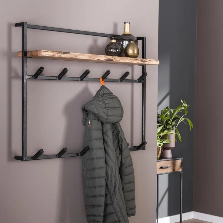 Garderobe Natredja aus massivem Akazienholz, modern, Natur, mit Hutablage und 12 Haken – Bild 1