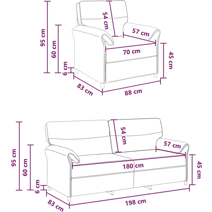 vidaXL Sofa Set 2 stk. Weiß Stoff 3424882 – Bild 9