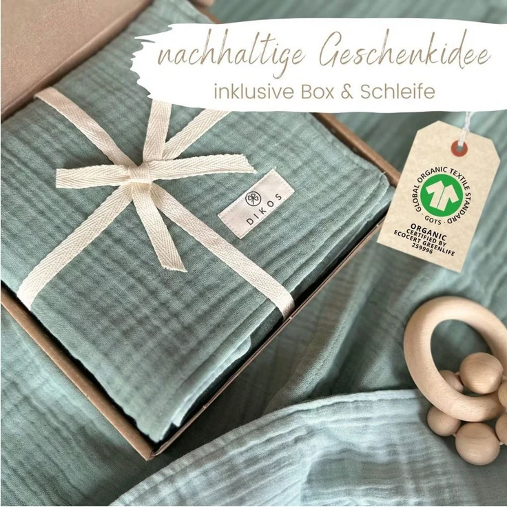 Babydecke Musselin Babydecke 6-lagig gekreppt, 100% GOTs Bio-Baumwolle, DIKOS, PREMIUM Qualität, 70x100 cm, atmungsaktiv, nachhaltig, kuschelweich – Bild 3