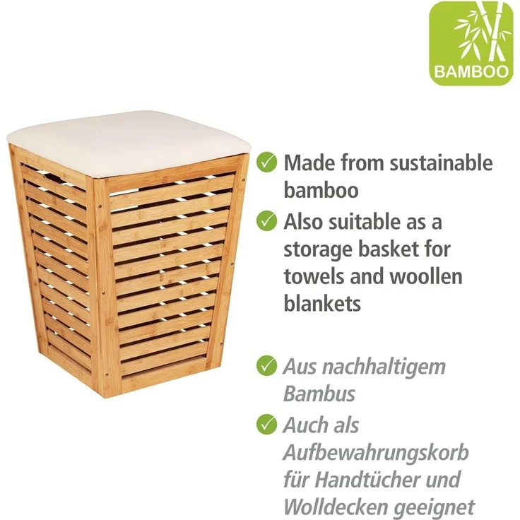 WENKO BAMBUSA Wäschekorb, Braun, mit Sitzpolster, aus Bambus – Bild 5