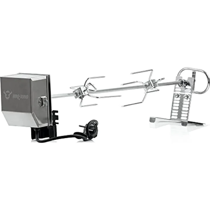 BBQ-Toro Grillspieß Edelstahl Grillspieß Set 70 cm, Motor 220V - 240V, 2 Fleischklammern – Bild 2