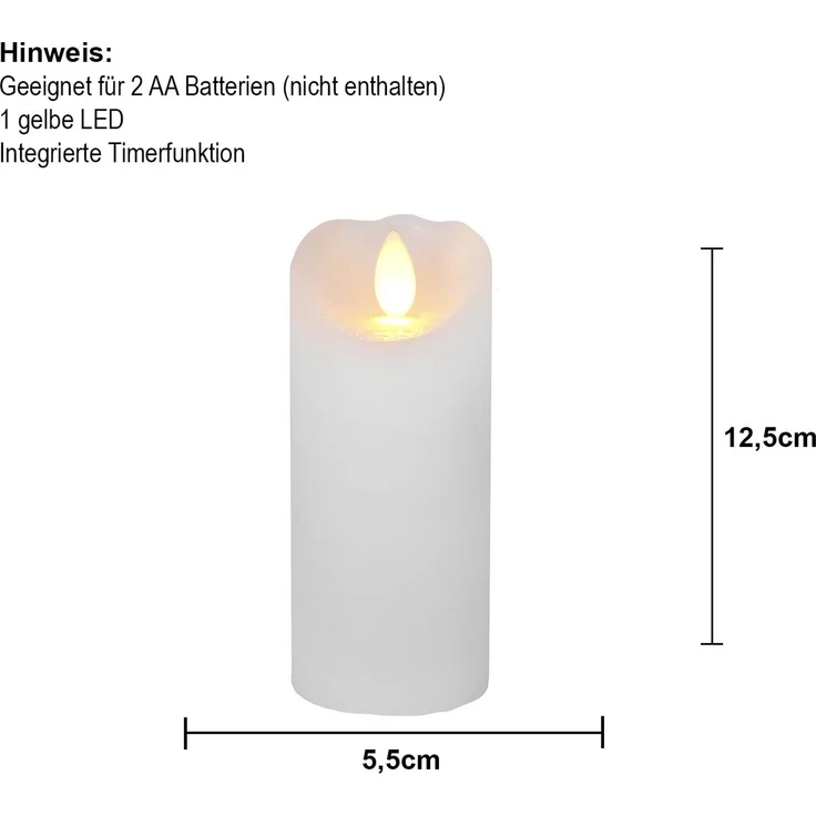 LED Blockkerze ,Glow' mit Batterie und Timer, Echtwachs, weiß, 12,5cm – Bild 4
