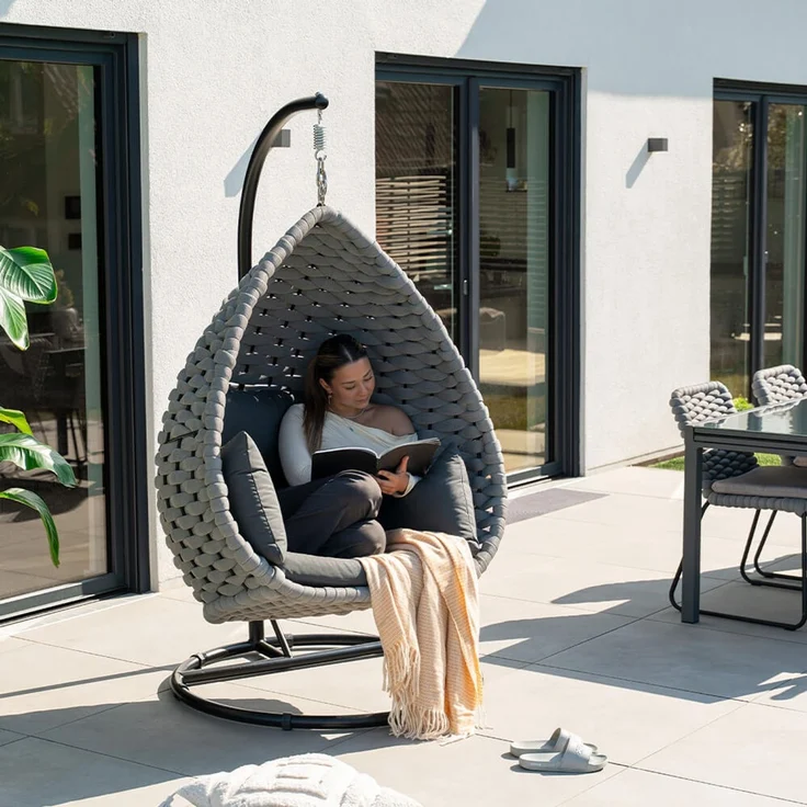 HOME DELUXE Hängesessel aus Seilgeflecht CADEIRA Hellgrau - 1-Sitzer – Bild 2