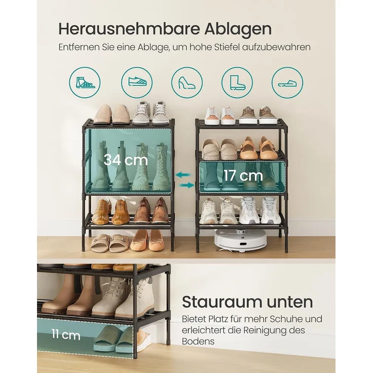 SONGMICS Schuhregal, 4 Ebenen, Schuhablage schmal, Schuh-Organizer Metall, 30 x 45 x 66 cm, schwarz – Bild 5