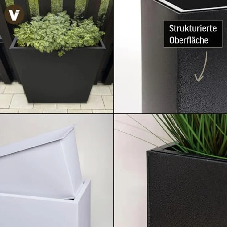 VIVANNO Pflanzkübel pulverbeschichtetes Stahlblech ELEMENTO Kasten, Schwarz Mit Muster – Bild 5