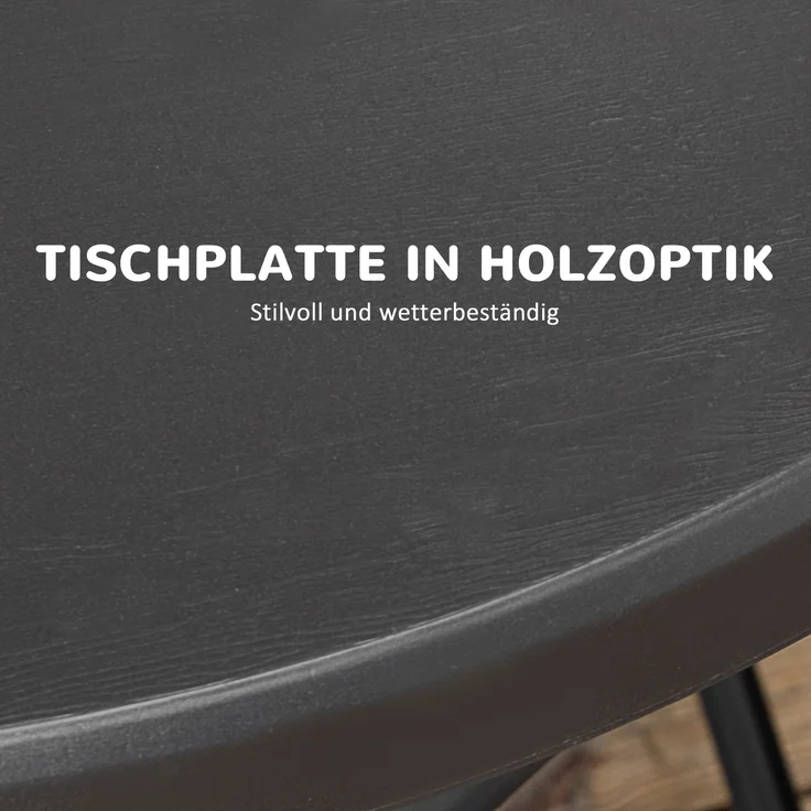 Gartentisch rund 80x80x73 cm, klappbar, HDPE in Holzoptik mit pulverbeschichtetem Stahlrahmen – Bild 6