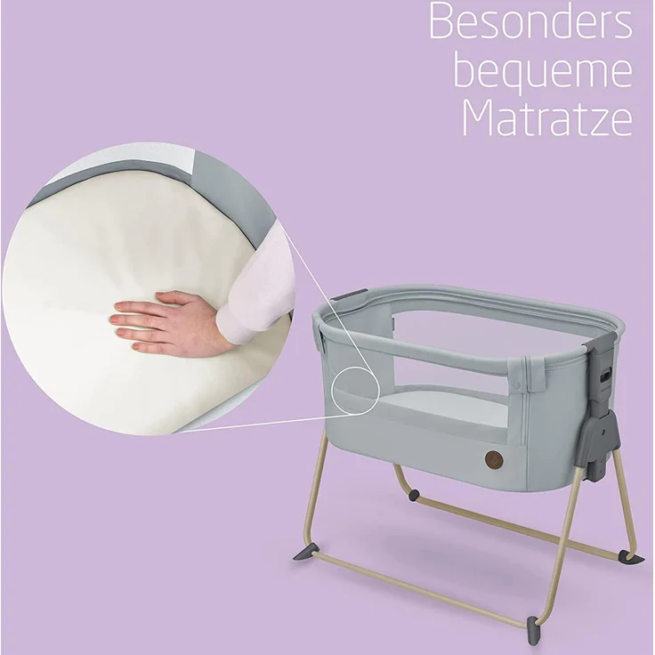 Maxi-Cosi Tori 2-in-1-Beistellbett, Krippe, kompakt zusammenklappbar, leicht, 5 Höhenstufen, tragbares Beistellbett mit atmungsaktivem Netzgewebe, 0 bis ca. 6 Monate, 0–9 kg, Beyond Grey – Bild 2