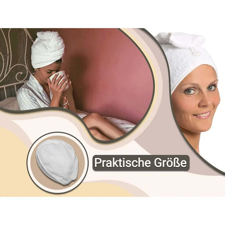 ZOLLNER Turban-Handtuch, Walkfrottier (1-St), 23 x 64 cm, 100% Baumwolle, mit Knopfverschluss – Bild 3