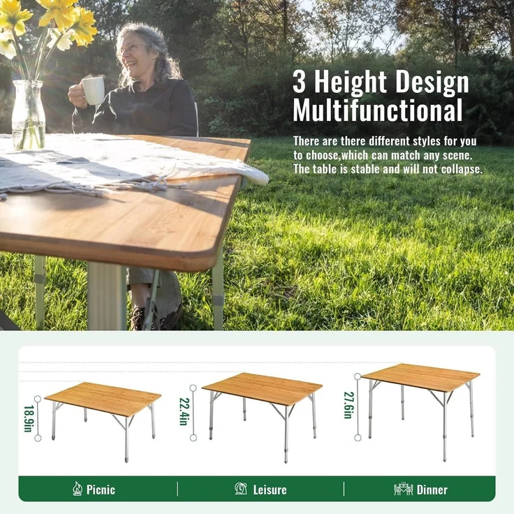 Klapptisch Bambus höhenverstellbar Camping Garten 120x70cm UV-Schutz – Bild 7
