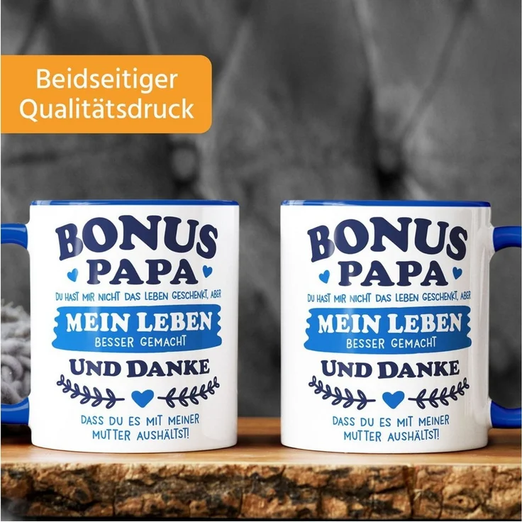 MoonWorks Tasse Kaffee-Tasse Geschenk Bonus-Mama, Bonus Papa Stiefmutter, Keramik – Bild 3