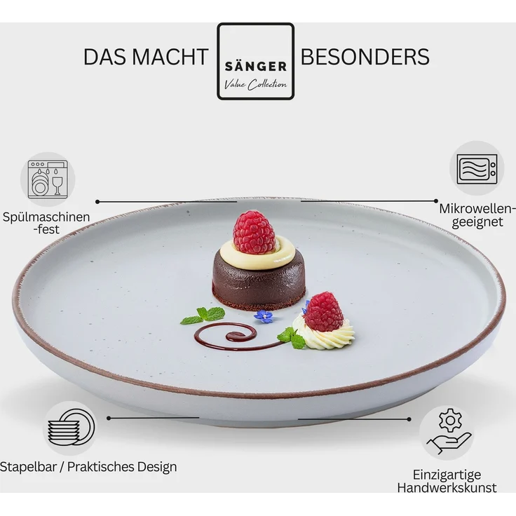 SÄNGER Steingut Dessertteller Bombay Stone 4 teilig – Bild 4