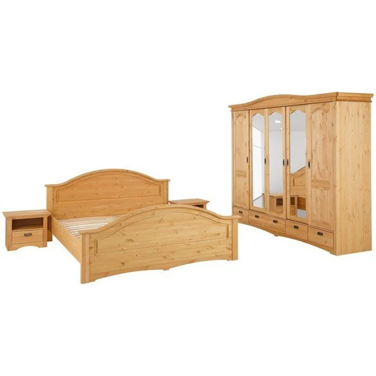 Home affaire Schlafzimmer-Set "Konrad", komplettes Schlafzimmer mit großem Schrank, (Set, 4-tlg, Kleiderschrank 5 türig mit Schubladen, 2 Nachttische, Bett 180x200cm), klassischer Landhausstil, Metallgriffe, Massivholz (Kiefer) – Bild 4
