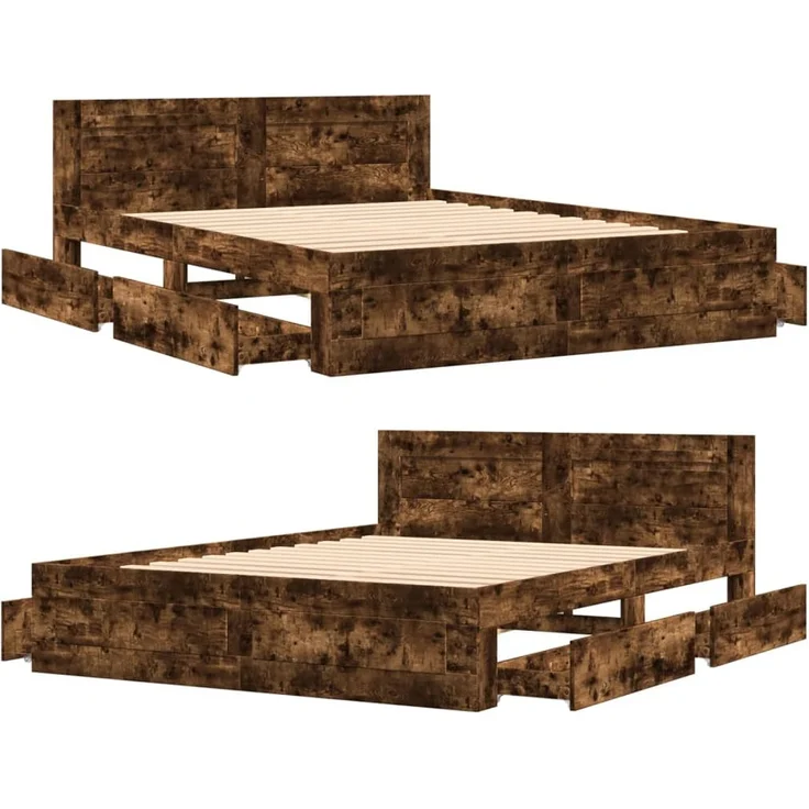 vidaXL Bettgestell mit Kopfteil Räuchereiche 160x200 cm Holzwerkstoff 3295552 – Bild 8