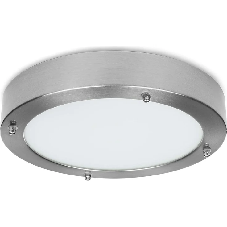 Moderne 12 Watt LED Deckenleuchte fürs Bad aus gebürstetem Stahl & Glas, IP44 – Bild 4