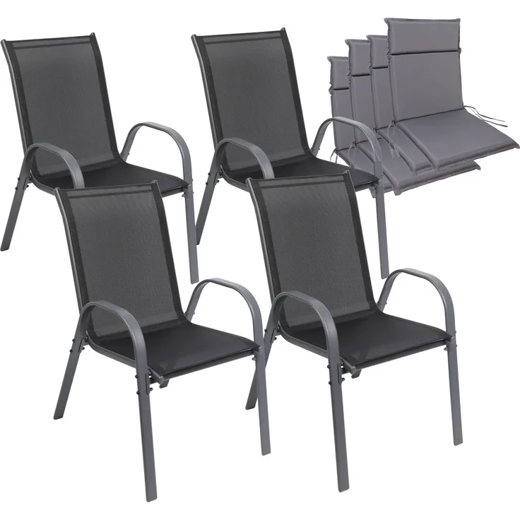 Albatros Gartenstühle 4er Set Kuba mit Sitzauflage – Gartenstühle Stapelbar mit robustem Metallgestell und hoher Belastbarkeit – Bequeme Stapelstühle auch als Terrassenstühle