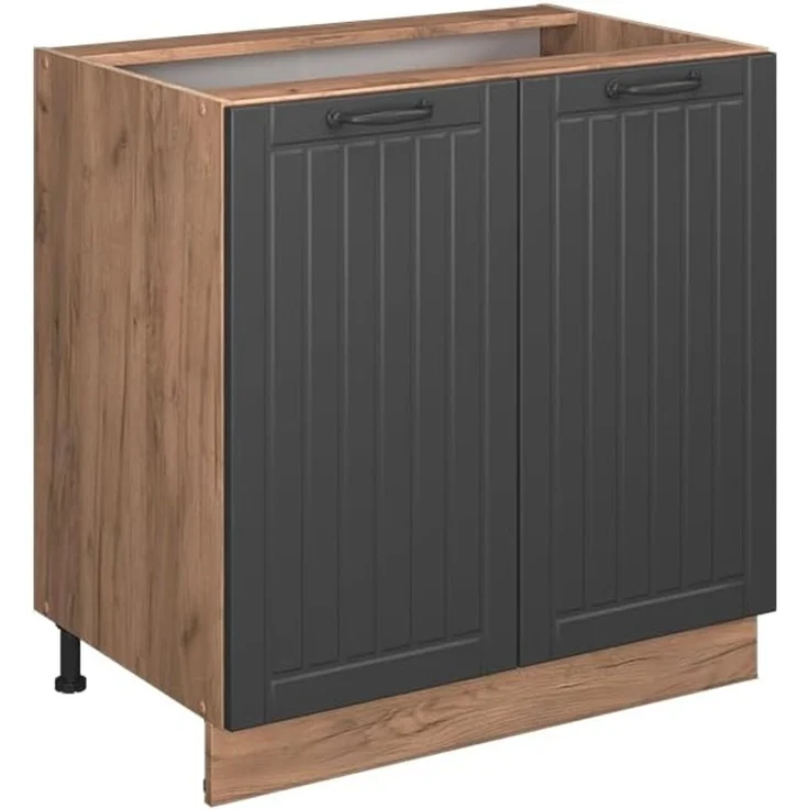 Küchenunterschrank Fame-Line Dunkelgrau 80 cm mit Regal, AP Eiche Vicco – Bild 1