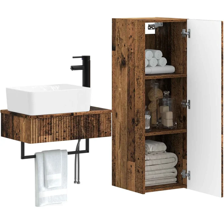 vidaXL Badezimmerschrank-Set 2 stk. Altholz 33 x 34,5 x 100 cm 3406111 – Bild 3