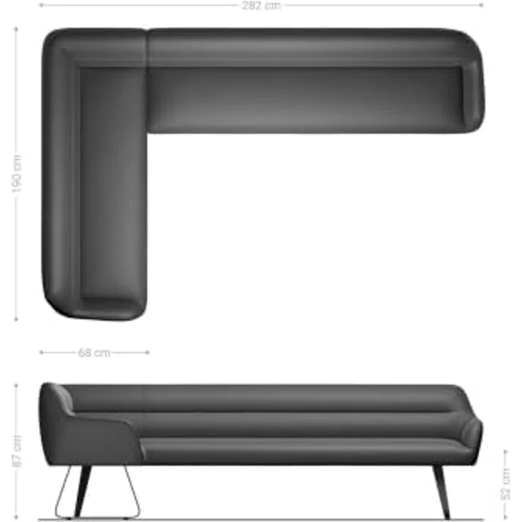 Esszimmerbank Taya-Flex 285x190 cm Bouclé Schlamm Kufengestell flach Edelstahl Taschenfederkern Rechts – Bild 3