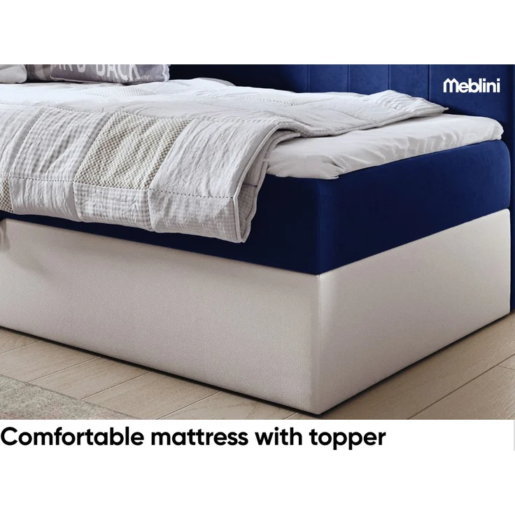 MEBLINI Kinderbett mit Bettkasten GARETH 2 90x200 – H3/Blau Samt Gepolstert Einzelbett mit Matratze - Polsterbett mit Stauraum - Bett mit Kopfteil – Stauraumbett – Bild 4