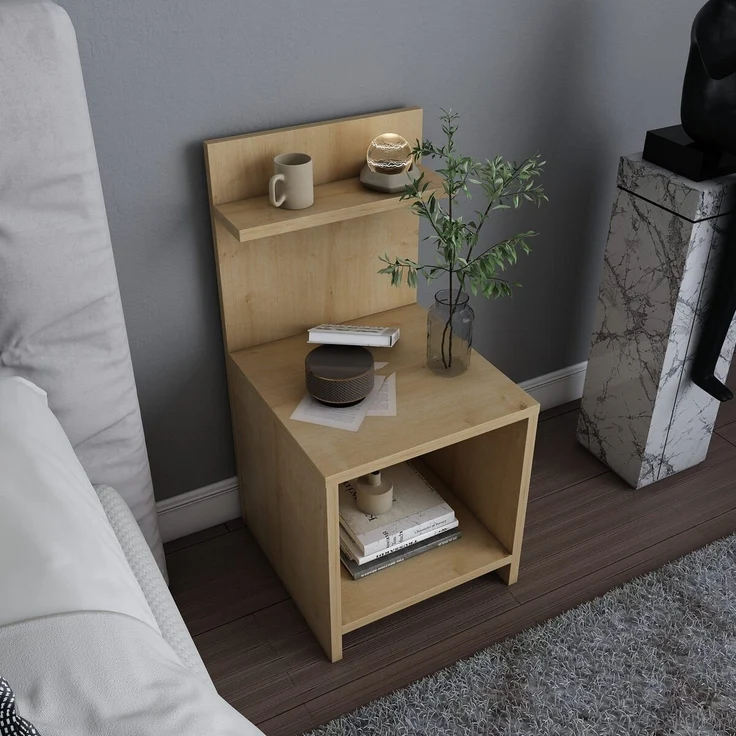 Calicosy Nachttisch mit 1 Fach Holzdekor Eiche H72 cm – ULLMAN - Helles Holz – Bild 4