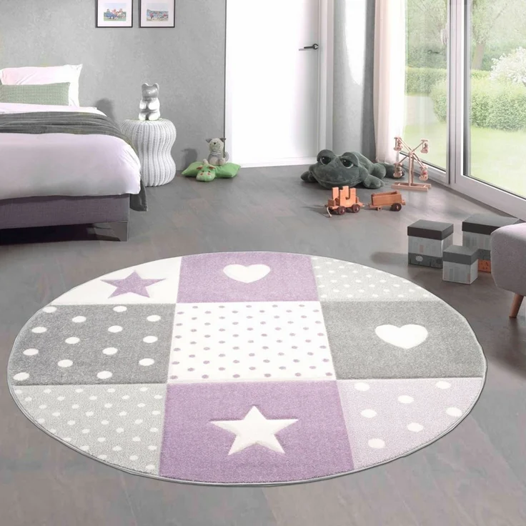 Carpetia Kinderteppich Verspieltes Motivdesign, rund, Höhe: 13 mm, pflegeleicht, strapazierfähig, handgearbeiteter Konturenschnitt – Bild 1