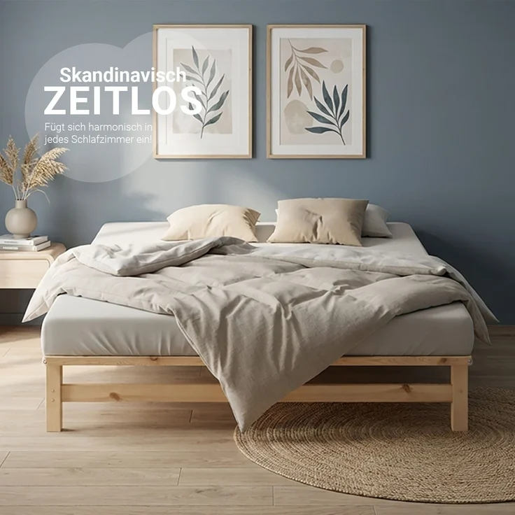 Holzbett 160x200 mit Matratze Doppelbett Holz Natur Bett Massiv Palettenbett Bettgestell Holzbettrahmen Lattenrost – Bild 7
