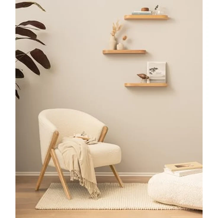 Kazai.® Wandregal-Set 'Toke' | 3 Hängeregale in Echtholz-Veneer | Schwebendes Holzregal als Wanddeko und Ablage für Bad, Wohnzimmer, Küche, Schlafzimmer und mehr | Eiche – Bild 8