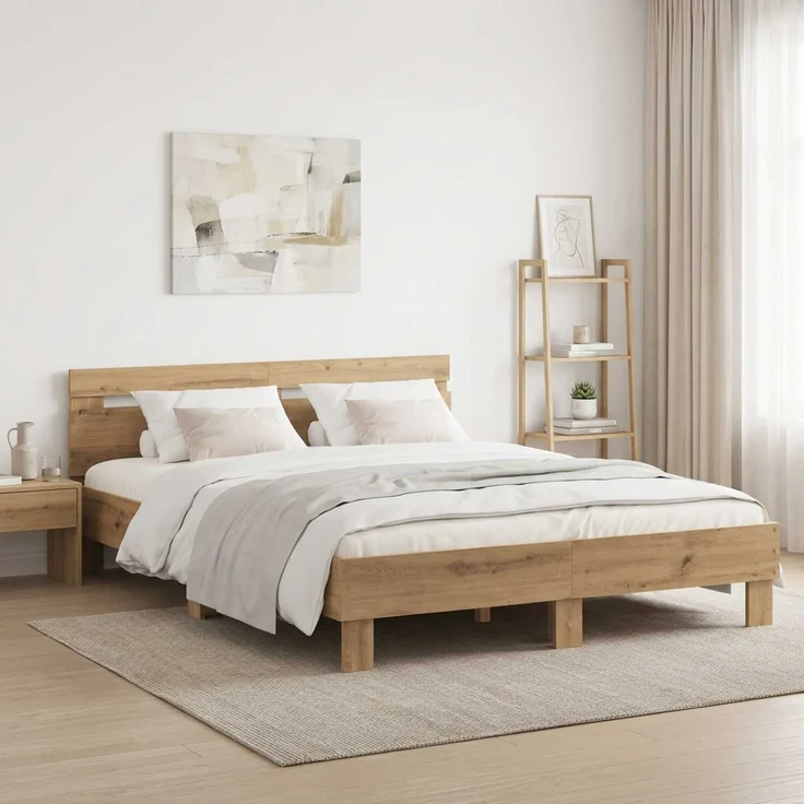 vidaXL Bettrahmen Artisan-Eiche 140 x 190 cm Holzwerkstoff 3446591 – Bild 1