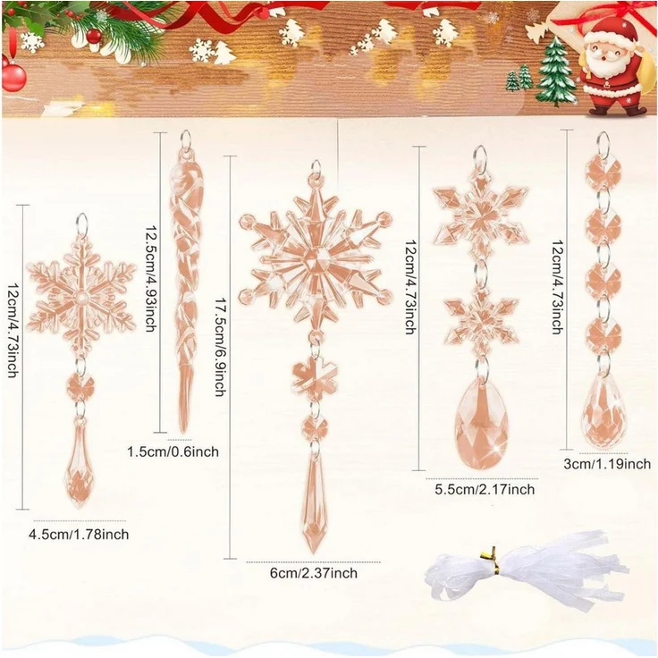 Bomiclss Christbaumschmuck Acryl Schneeflocken Eiszapfen Tropfen Hängedekoration (18-tlg), Ornamente für Weihnachtsbaum Winterfest und Party Deko – Bild 4