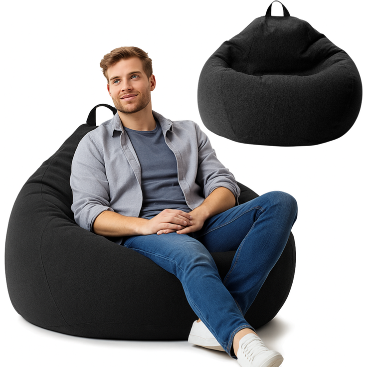 AD.CON Sitzsack mit Füllung, Schwarz, 120 x 120 x 60 350L, Styropor-Regranulat
