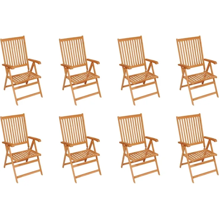 vidaXL Verstellbare Gartenstühle mit Auflagen 8 Stk. Massivholz Teak 3072542