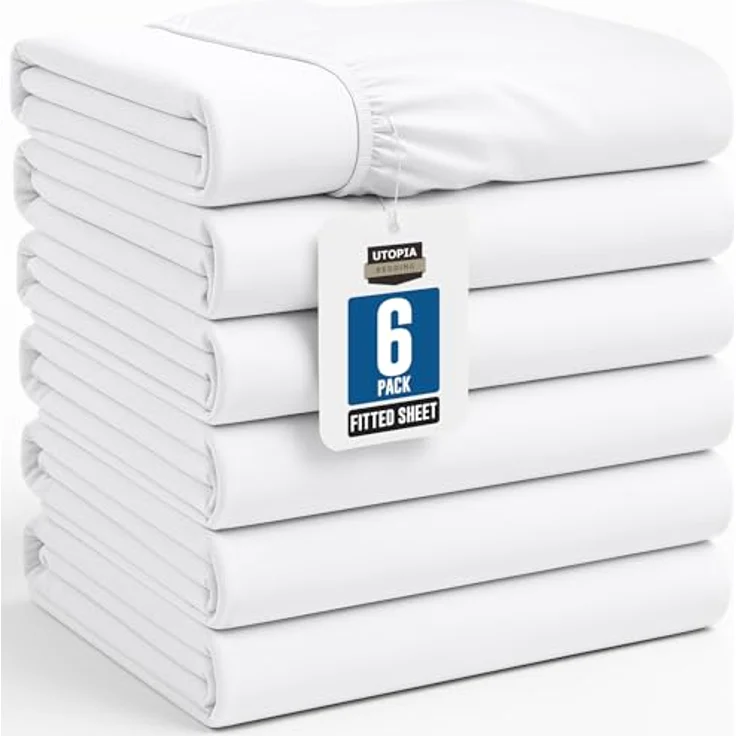 Fitted Sheet (Pack of 6, Full, White) Deep Pocket Brushed Velvety Microfiber, Breathable, Extra Soft & Comfortable - Wrinkle, Fade, Stain & Abrasion Resistant - Hotel Quality Extremely Durable By Utopia Bedding by Utopia Bedding – Bild 2