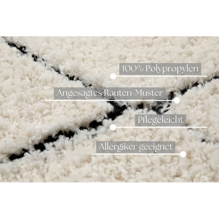 OTTO home Hochflor-Teppich Aveline, auch als Läufer erhältlich, rechteckig, Höhe: 35 mm, Langflor, Shaggy im Berber Stil, geometrisch, Raute, Wohnzimmer – Bild 2