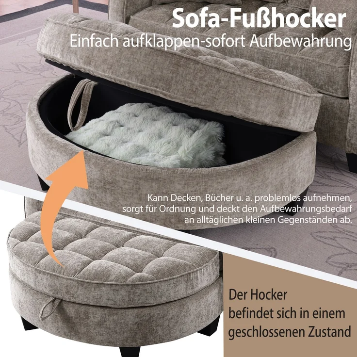 Wohnora-Multifunktionales Sofa, 2-in-1 Sofa-Bett, Aufbewahrungs-Hocker, atmungsaktiver hautfreundlicher Stoff, umweltfreundliches Eukalyptusholz, kleine Wohnzimmer,Studienzimmer,Schlafzimmer,Brown,H 93cm x T 132cm x B 129cm,Braun – Bild 4