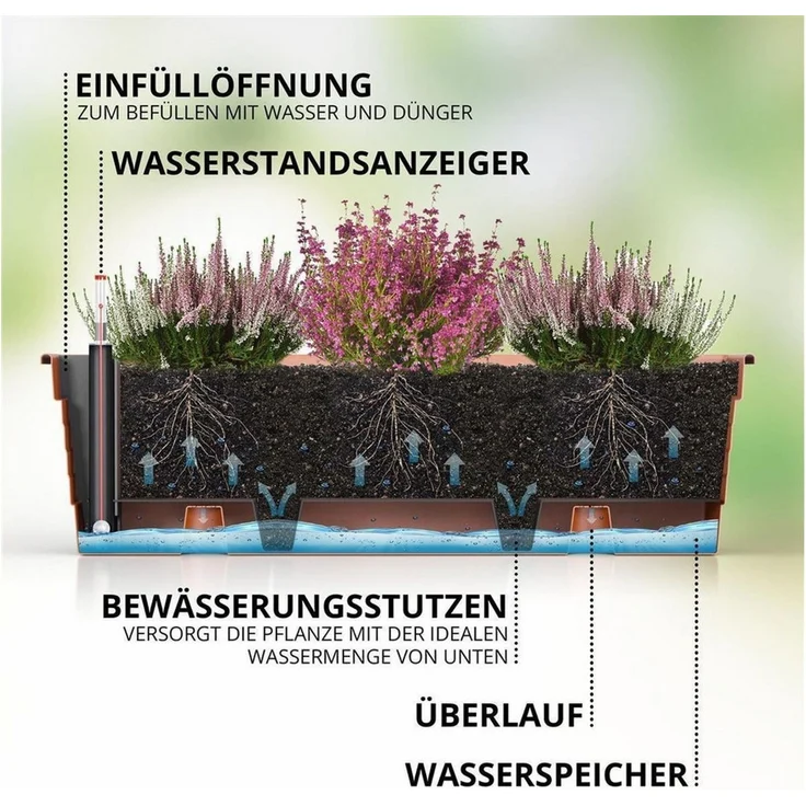Plastard Blumenkasten, 3er-Set Pflanzkasten mit Hydroeinsatz & Wasserstandsanzeiger (3er-set, 3er-Set mit Hydroeinsatz & Wasserstandsanzeiger 60 cm, 80 cm 100 cm), Witterungs- und UV-Beständigkeit – Bild 3
