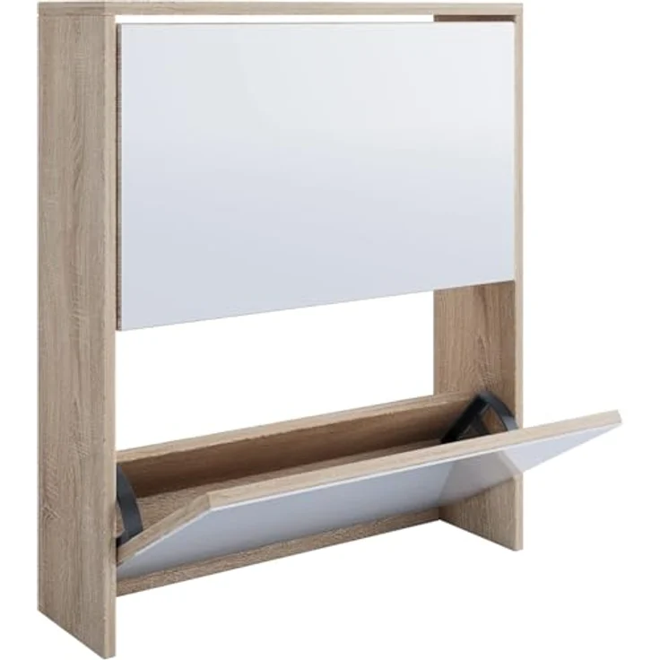 MID.YOU Schuhkipper, Honigeiche, Holzwerkstoff, Klapptüren, 63x73x17 cm, Schuhaufbewahrung für Garderobe – Bild 4