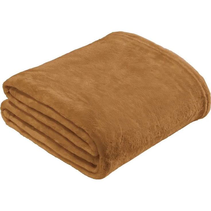 Wohndecke "Amarillo", REDBEST, Fleece Uni, Curry, 130x180 cm – Bild 1
