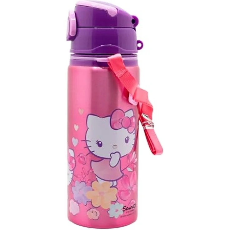 Hello Kitty Trinkflasche Kinder Wasserflasche 730 ml mit Druckknopfdeckel und Trageriemen – Bild 2