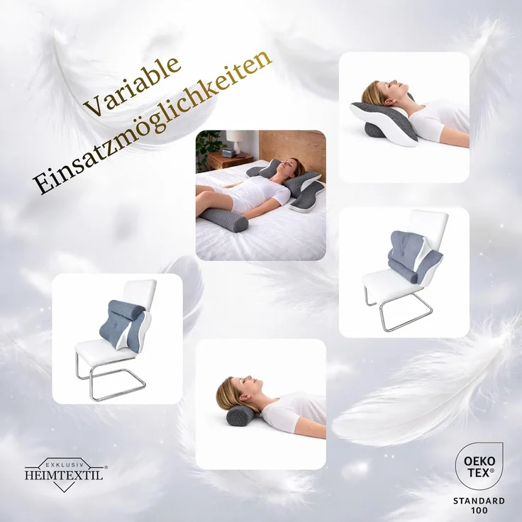 Ergonomisches Nackenstützkissen für Rücken, Seiten & Bauchschläfer - Memory Foam - hautfreundlicher Bambus Bezug - Oeko Tex® zertifiziert - 2in1 Funktion mit abnehmbarer Nackenrolle - 60x38 cm – Bild 8