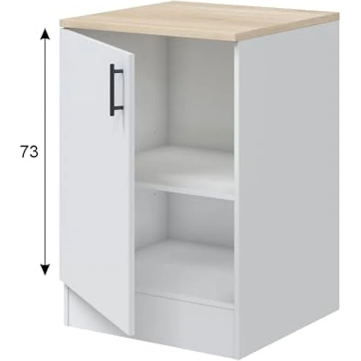 Dmora - Schrank 1 Tür Fombio, Vertikaler Schrank, Aufbewahrungsmodul, Kompakte Küchenbasis, 60x60 h90 cm, Weiß und Eiche – Bild 4