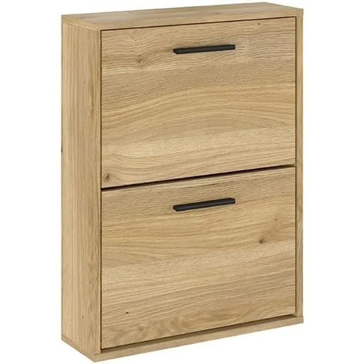 Homey - Schuhschrank mit 2 Türen, schmaler Schuhschrank, Modell Alais, Finish in Honig-Eiche, Maße: 73 cm (Höhe) x 54 cm (Breite) x 18 cm (Tiefe), praktisch und funktional – Bild 4